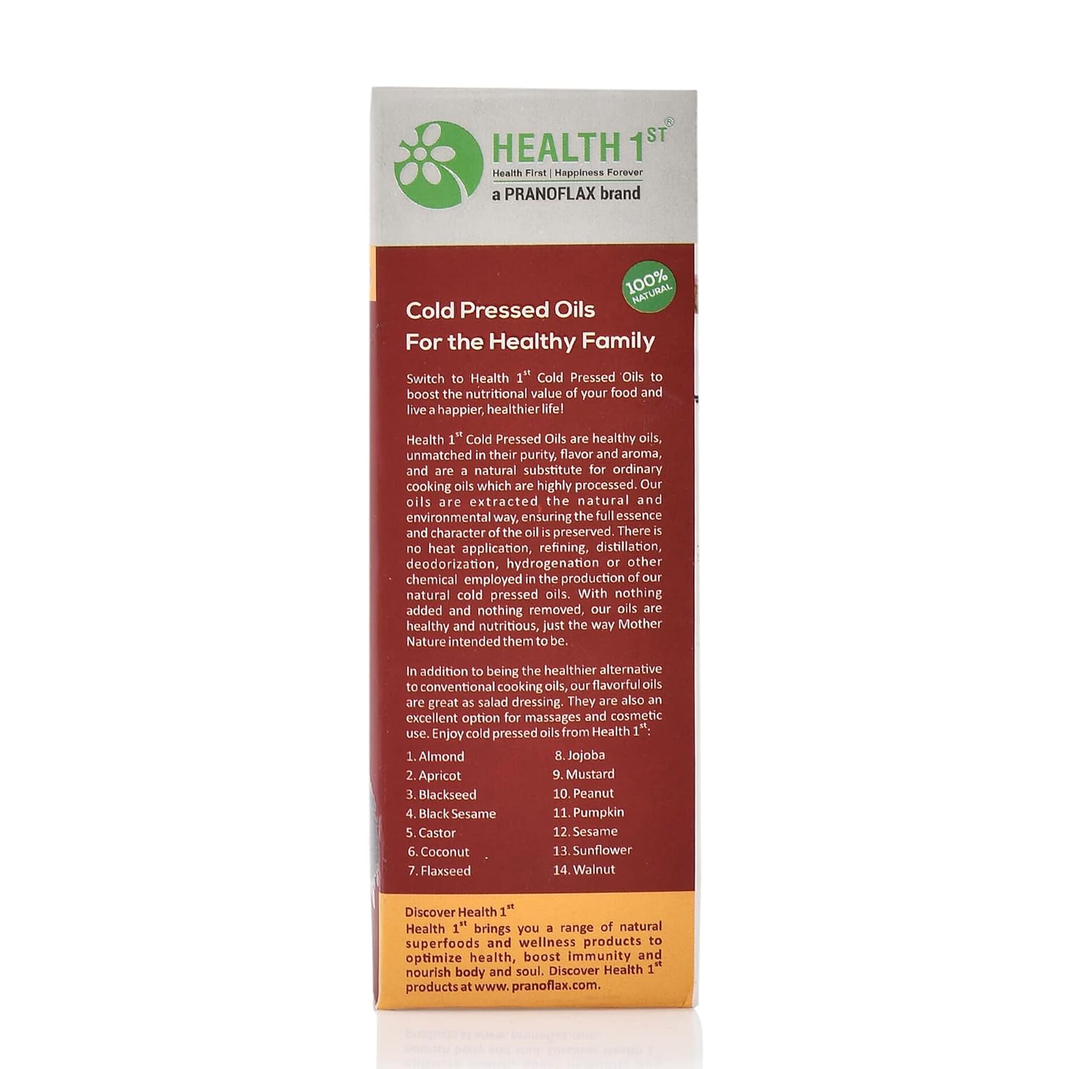Black Sesame Oil - Cold Pressed - Health 1st - 100ml