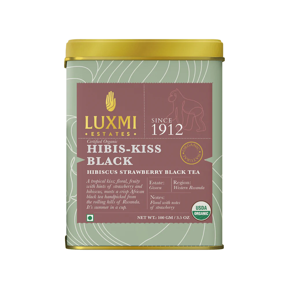 Tea | Black - Hibis Kiss Black (Blend In Hibiscus & Strawberry) - Bright, Brisk, Bold Flavor - USDA Organic - High Caffeine - Luxmi Estates - 100gm