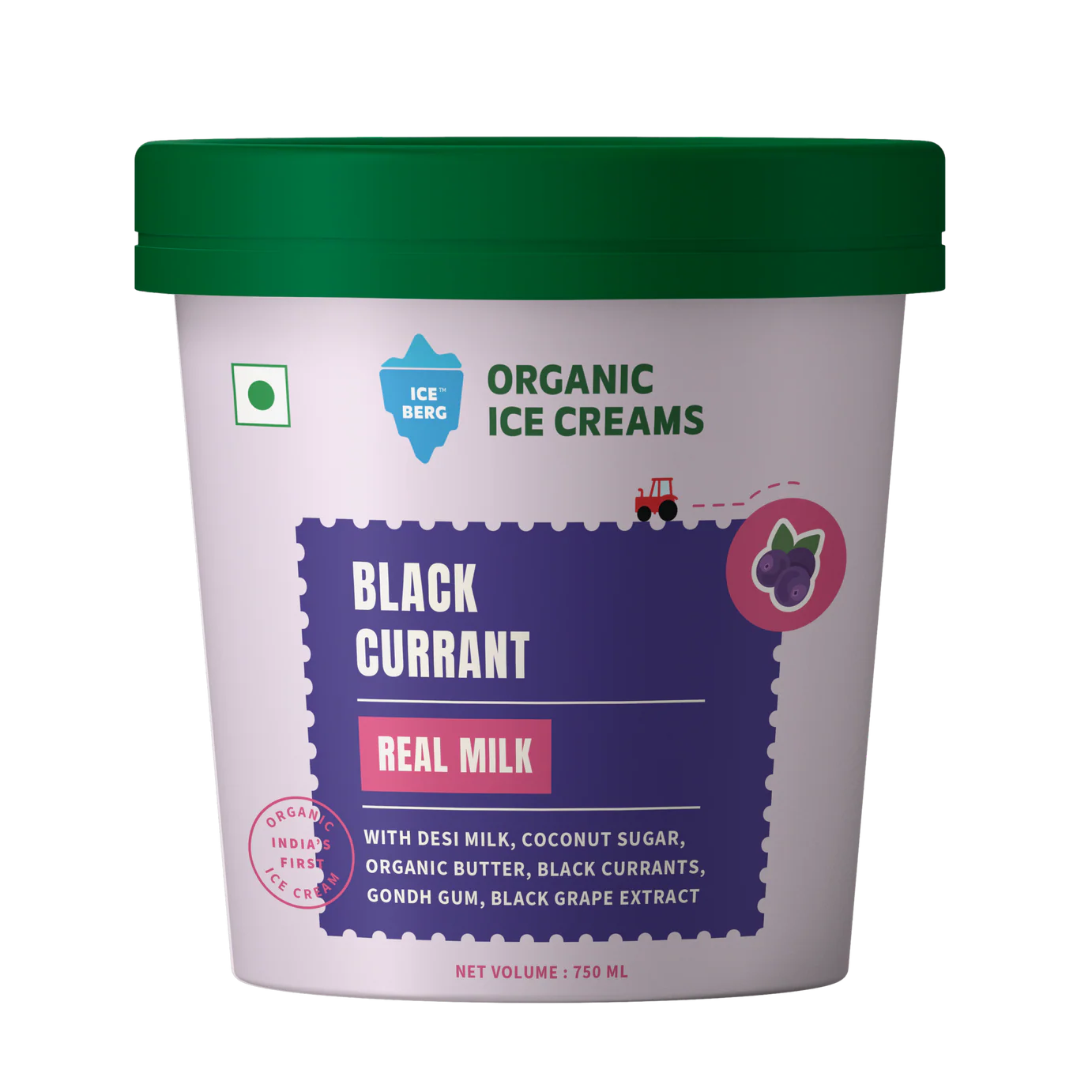 Ice Cream |Black Currant Ice Cream (Made From Real Milk, Gondh Gum, Organic Butter, Black Currant ) - Churned with authentic & Real Ingredients - Iceberg Organic Ice Cream - 750ml