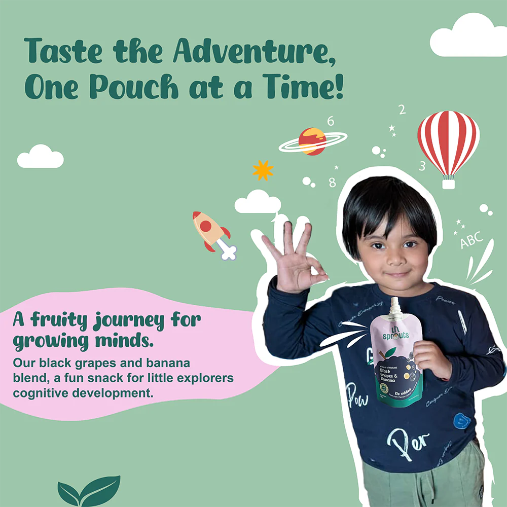 Puree | Black Grapes and Banana Puree - 100% Natural - Cold Pressed Ingredients - No Added Sugar, Salt, Flavours, Colours & No Artificial Ingredients - Lil Sprouts - 100gm