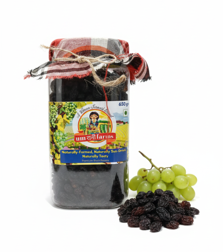Raisins | Premium Black Raisins- Naturally-Farmed, Naturally Sun Dried, Naturally Tasty - 100% Natural, No Chemical Treatment - Umrani Farms - 650gm