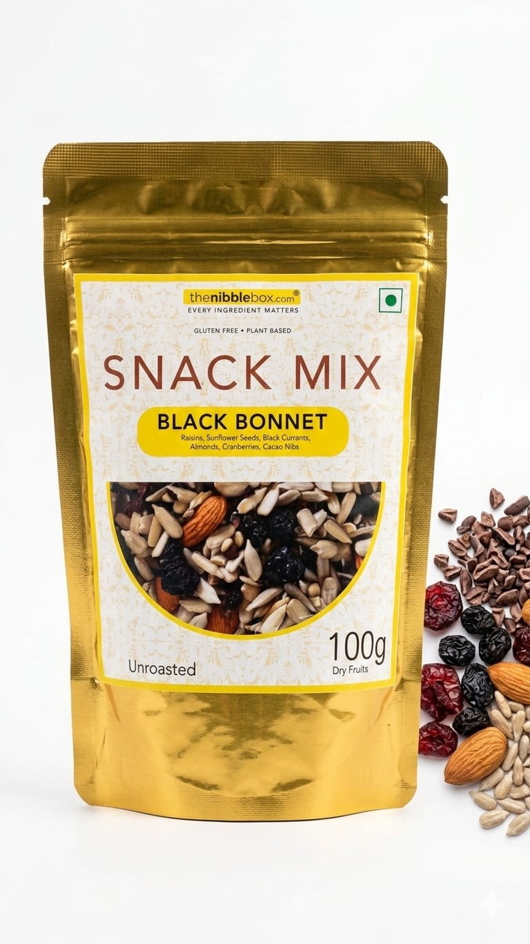 Black Bonnet Snack Mix - Raw (Unroasted) - 100 Dry Fruit - Vegan, Gluten Free, Plant Based- No Trans Fat, No Preservatives & No Additive – The Nibble Box – 250gm