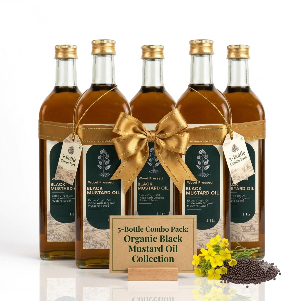 Black Mustard Oil (Wood Pressed) - Extra Virgin Oil - Made With Organic Mustard Seed -No Bleaching or Deodorizing, Preserves Healthy Fats-No Chemical Fertilizers or Synthetic Pesticide-Nature&