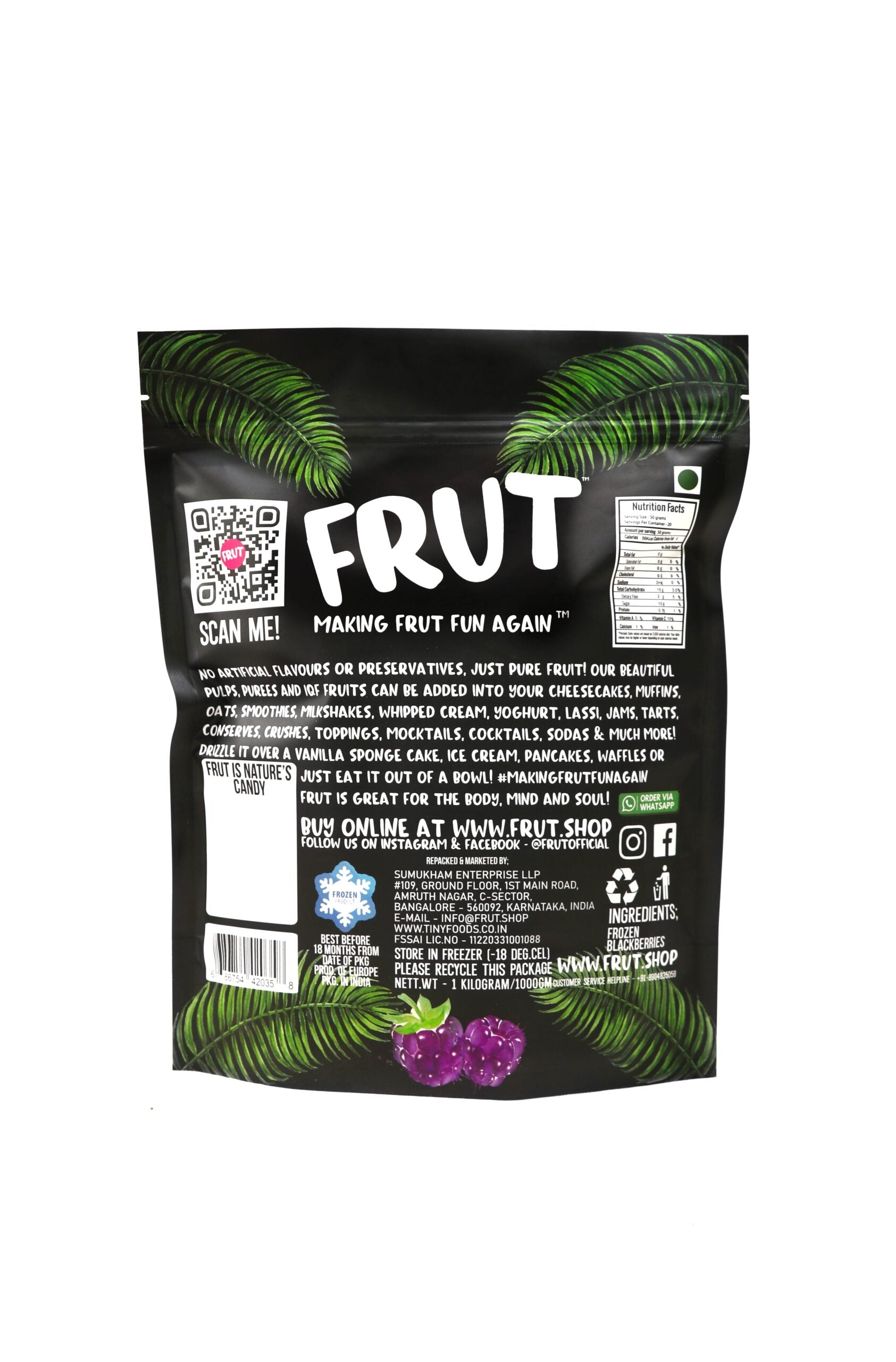 Blackberries | Frozen - Whole - No Added Sugar, Flavours & No Added Preservatives - Frut - 1000gm