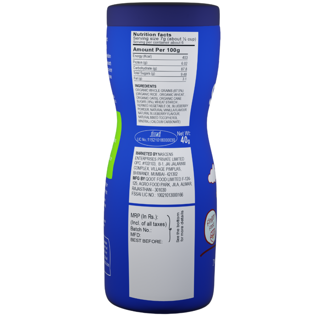 Puff | Blueberry And Vanilla Puff - Organic –Gluten Free, No Added Preservatives, No Added Sugar & No Salt - Happa - 40gm