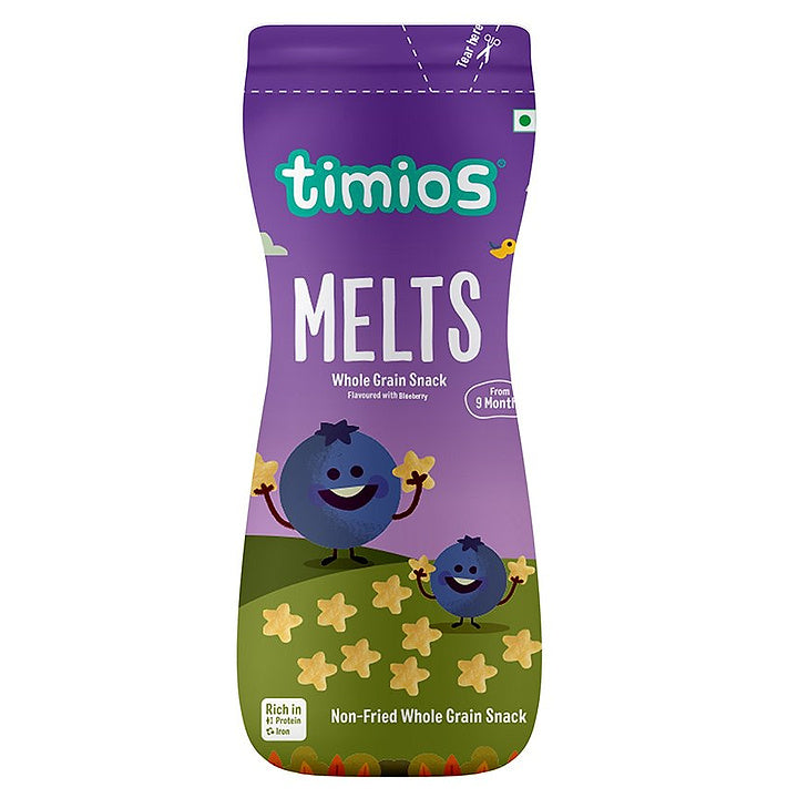 Blueberry Melts | For Babies – Non Fried Whole Grain Snack - High In Protein, Iron, No Added Preservatives & No Added Colors - Timios – 50gm