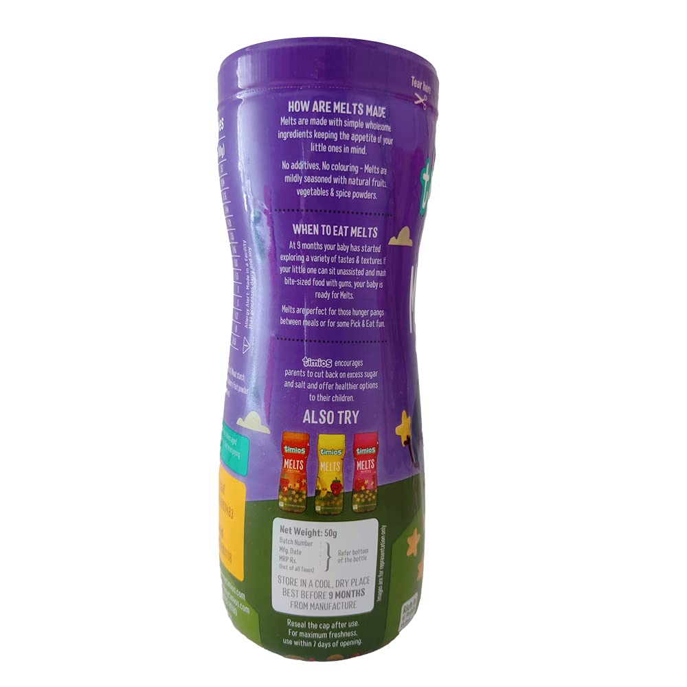 Blueberry Melts | For Babies – Non Fried Whole Grain Snack - High In Protein, Iron, No Added Preservatives & No Added Colors - Timios – 50gm