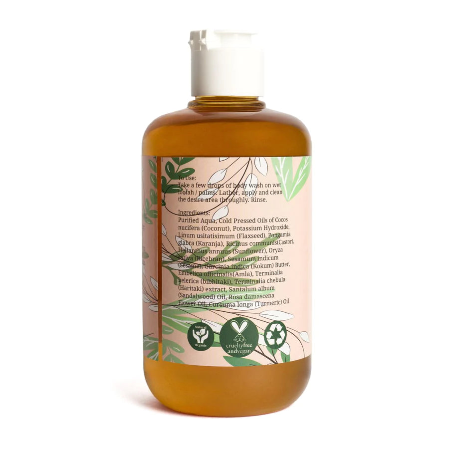Body Wash | Rose Sandal (Enriched With Triphala & Kokum Butter) – Organic – Vegan, Sulphate Free & Preservatives Free – Rustic Art – 300ml