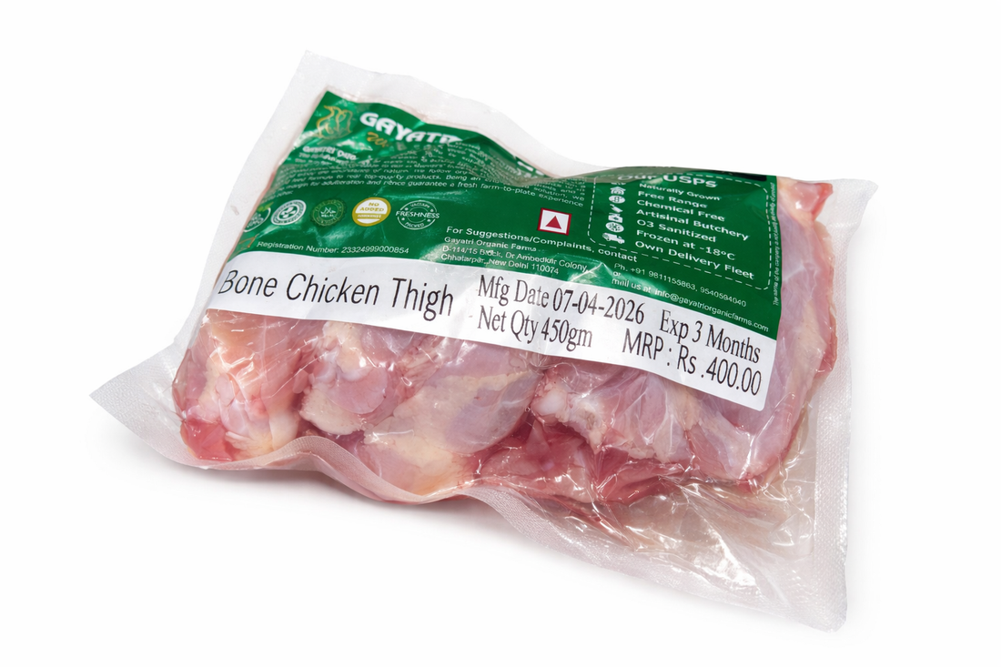 Chicken Thigh with Bone (Halal) - Frozen - Organically Raised - No Antibiotics And Hormone Free – Gayatri Organic Farms – 450gm
