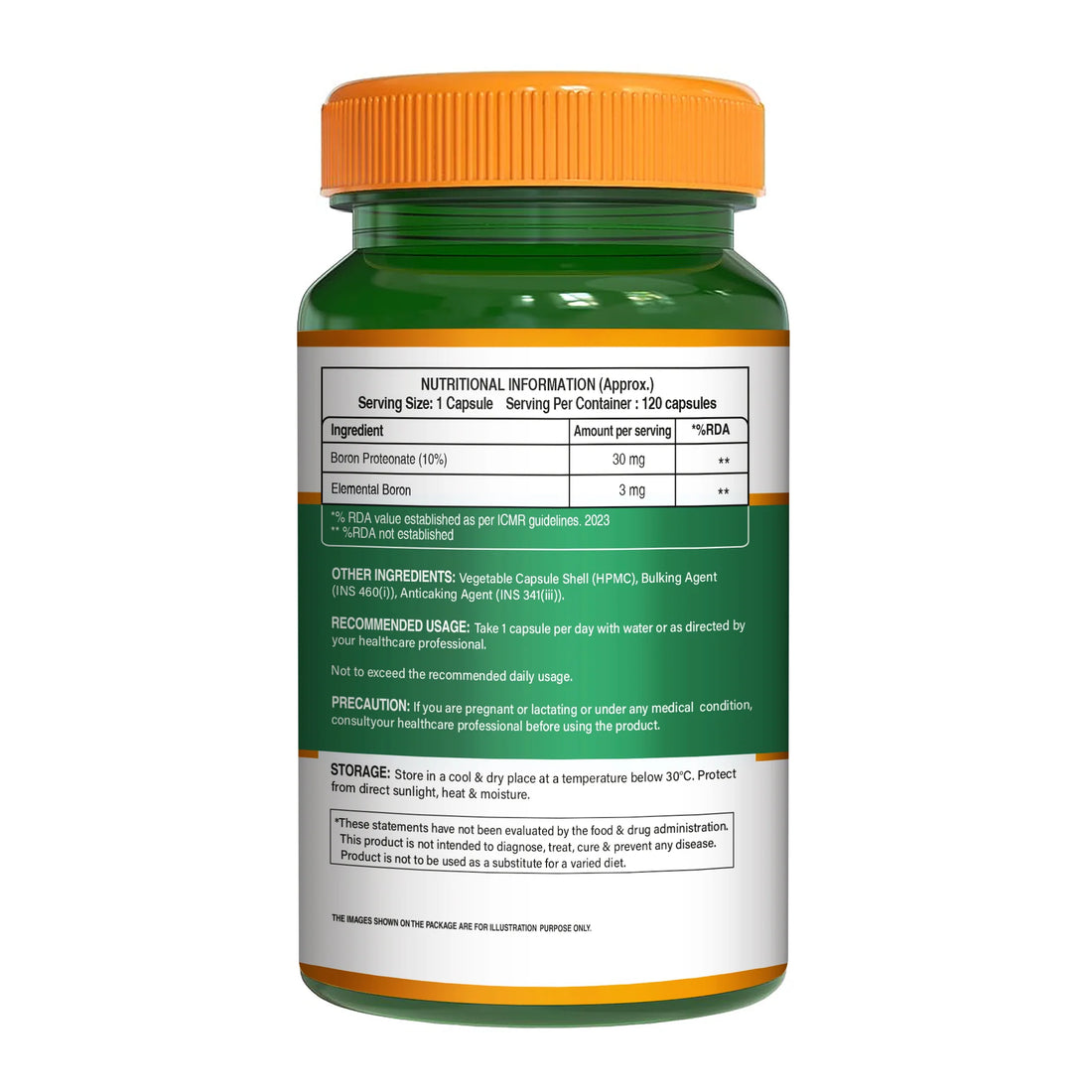 Bone Health | Boron (100% Chelated)-3mg- Formulated for Bone & Joint Support-Free from Added Preservatives or Artificial Colors - Pure Nutrition - 120N Veg Capsules