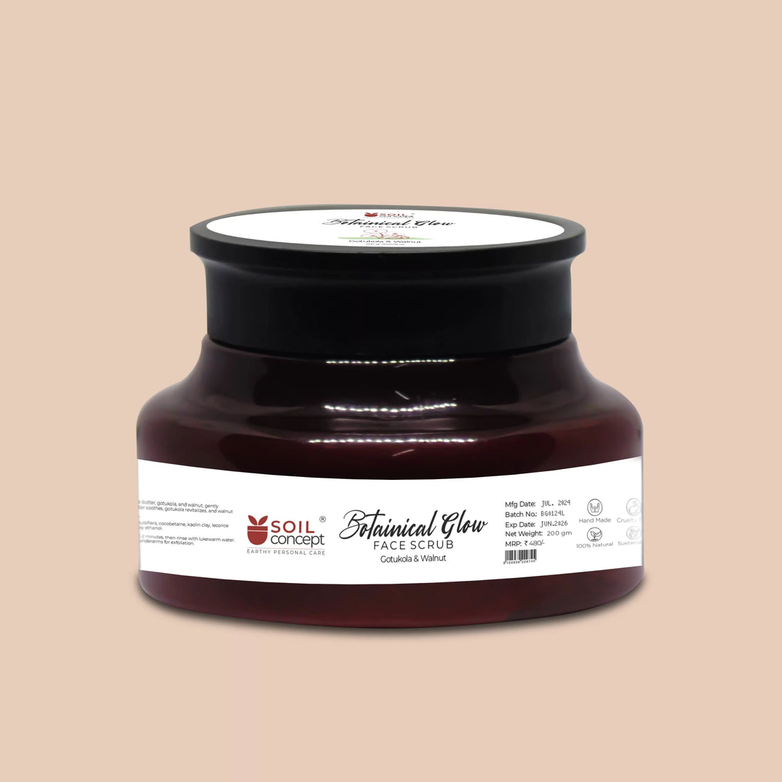 Face Scrub | Botanical Glow Face Scrub Gotukola and Walnut - Soil Concept - 200gm