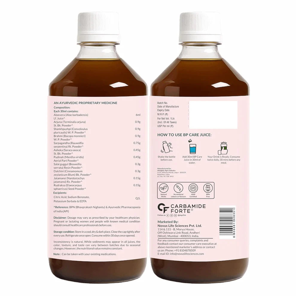 Bp Care Juice – Ayurvedic Heart & Lipid-No Added Sugar-Carbamide Forte-1000ml
