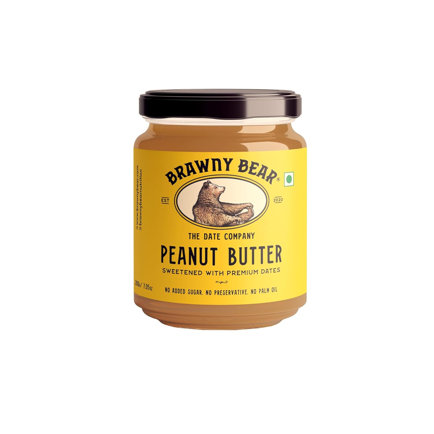 Peanut Butter | Sweetened With Premium Dates - No Added Sugar & No Palm Oil - Brawny Bear - 200gm