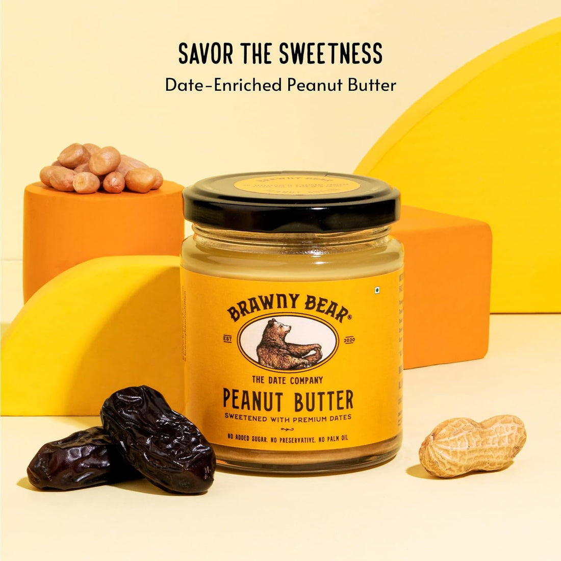 Peanut Butter | Sweetened With Premium Dates - No Added Sugar & No Palm Oil - Brawny Bear - 200gm