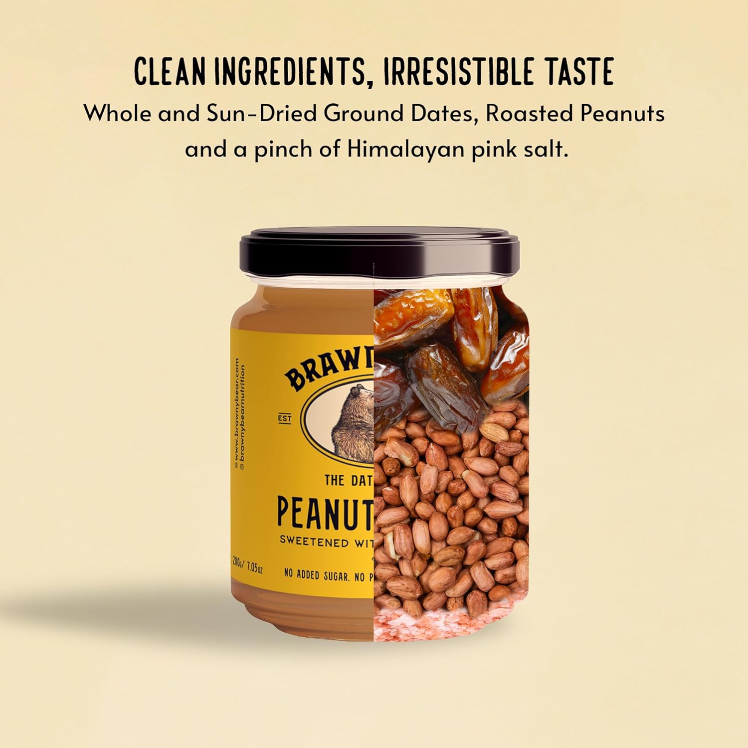 Peanut Butter | Sweetened With Premium Dates - No Added Sugar & No Palm Oil - Brawny Bear - 200gm
