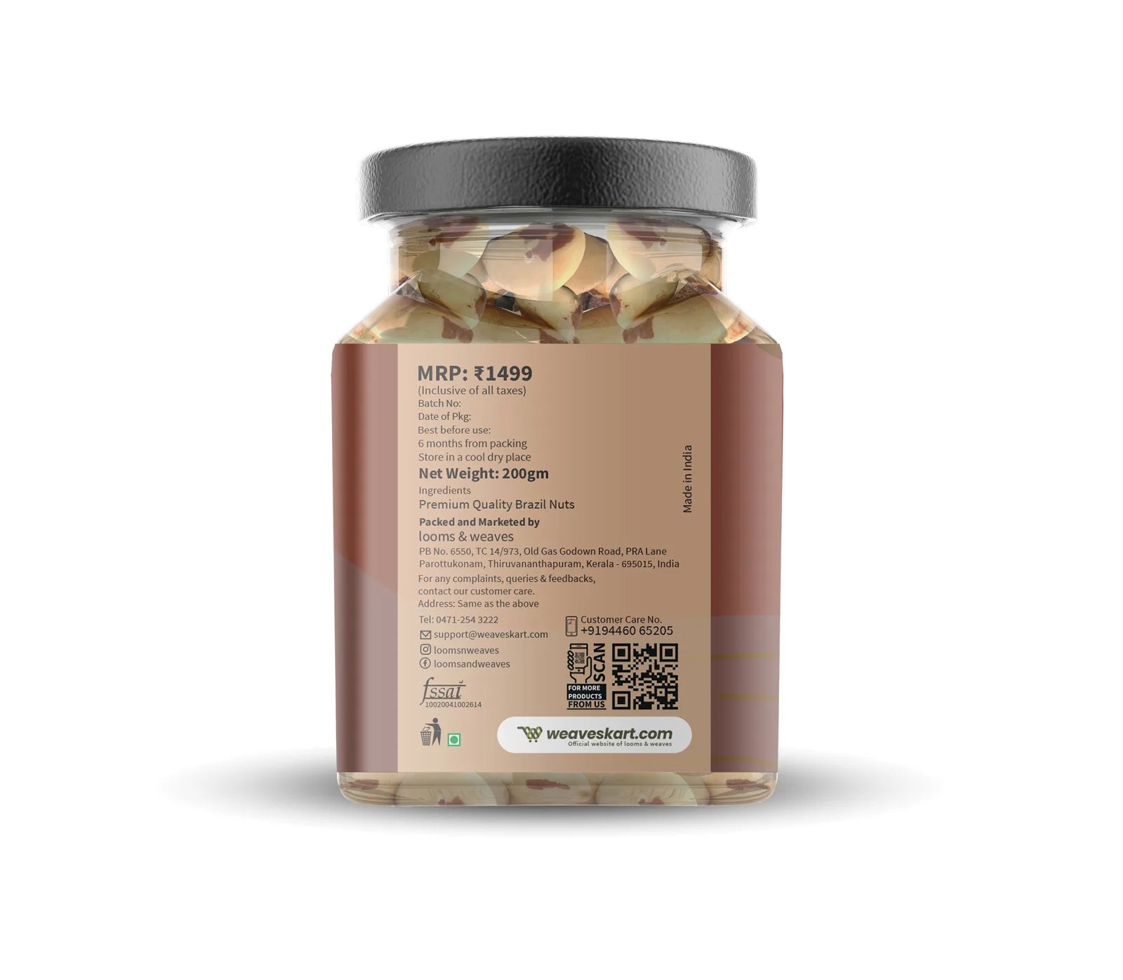 Brazil Nuts | 100% Natural – Single Origin – Gluten Free, Pesticide Free, No Additives, No Added Preservatives – Looms And Weaves – 200gm