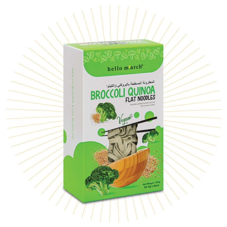Noodles | Broccoli Quinoa Flat Noodles (Made From High Protein Wheat Flour, Organic Raw Quinoa) - Vegan, No Preservatives, No Artificial Colouring & No Flavouring - Hello M&