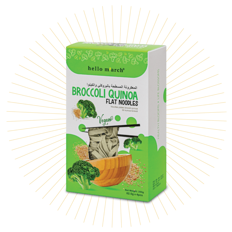 Noodles | Broccoli Quinoa Flat Noodles (Made From High Protein Wheat Flour, Organic Raw Quinoa) - Vegan, No Preservatives, No Artificial Colouring & No Flavouring - Hello M&