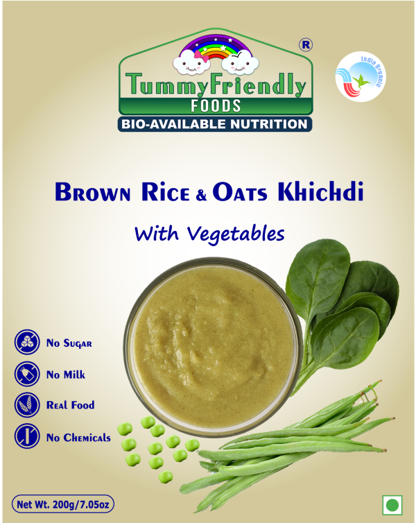 Brown Rice And Oats Khichdi | (Mix With Vegetables) - Baby Food - USDA Organic - No Sugar, No Milk, No Chemical & Preservatives - Tummy Friendly Foods - 200gm