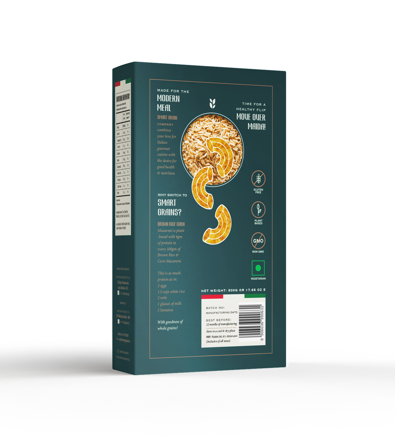 Pasta | Brown Rice Macaroni Pasta (Made With Brown Rice & Corn) - Plant Based - Gluten Free, No Maida, No Wheat, Non GMO & No Added Preservatives Or Chemical Free - Smart Grain - 500gm
