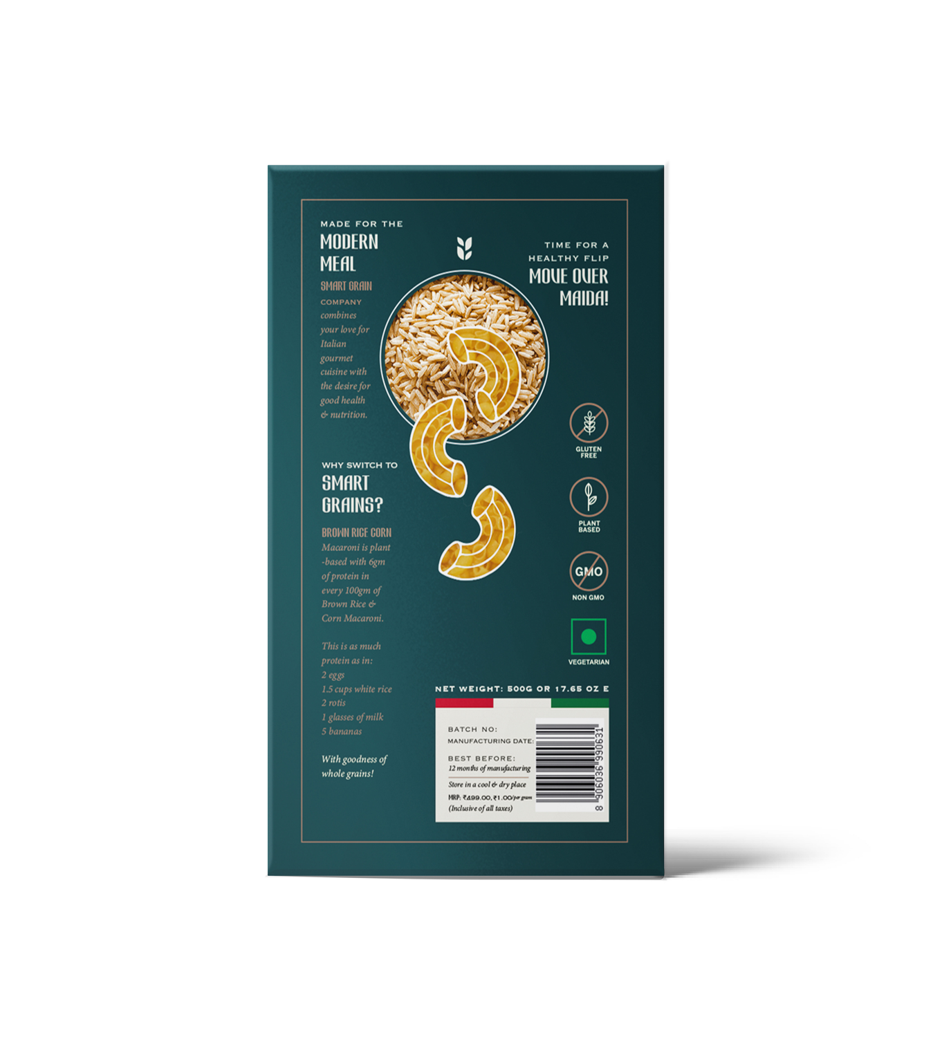 Pasta | Brown Rice Macaroni Pasta (Made With Brown Rice & Corn) - Plant Based - Gluten Free, No Maida, No Wheat, Non GMO & No Added Preservatives Or Chemical Free - Smart Grain - 500gm