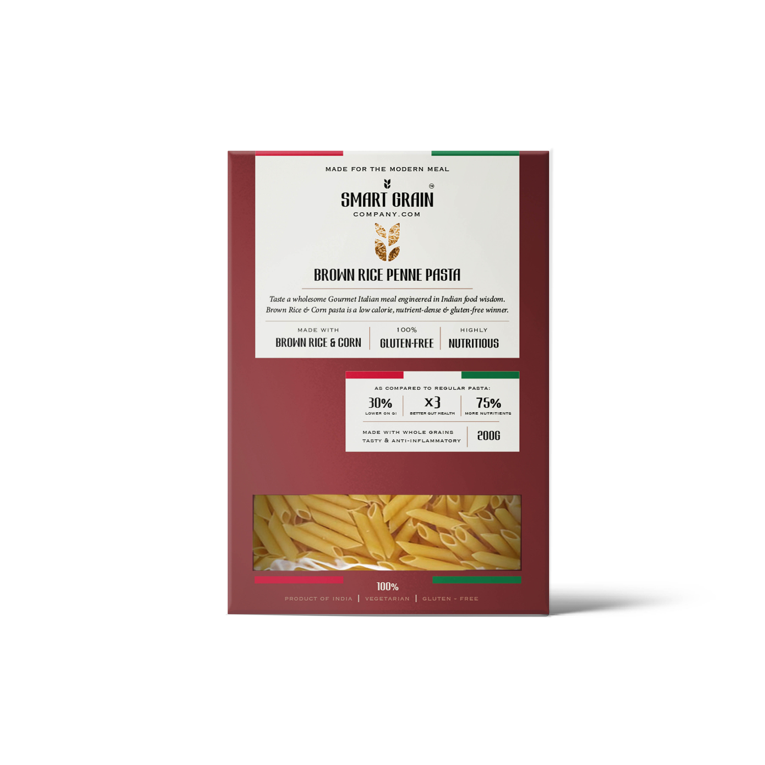 Pasta | Brown Rice Penne Pasta (Made With Brown Rice & Corn) – Plant Based – High In Fiber – Gluten Free, No Maida, No Wheat, Non GMO & No Added Preservatives Or Chemical Free – Smart Grain – 200gm