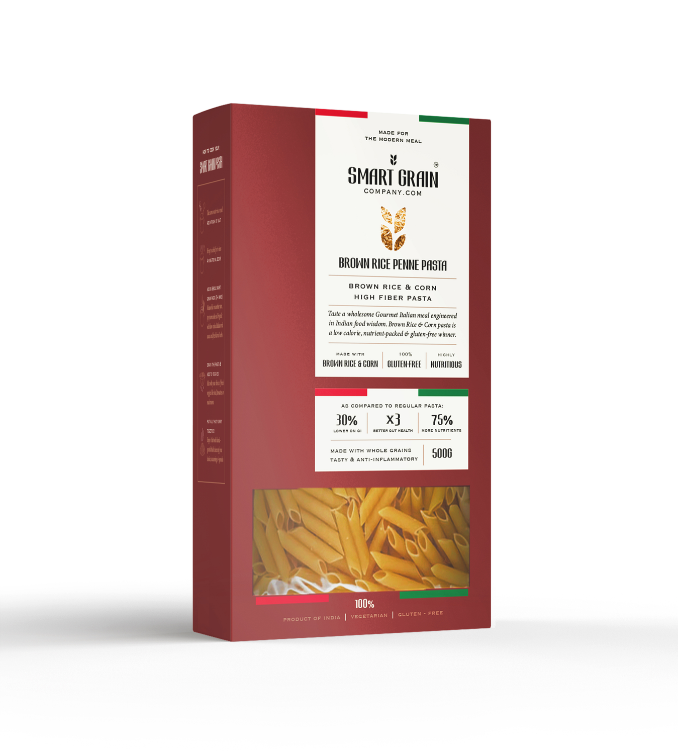 Pasta | Brown Rice Penne Pasta (Made With Brown Rice & Corn) - Plant Based - High In Fiber - Gluten Free, No Maida, No Wheat, Non GMO & No Added Preservatives Or Chemical Free - Smart Grain - 500gm