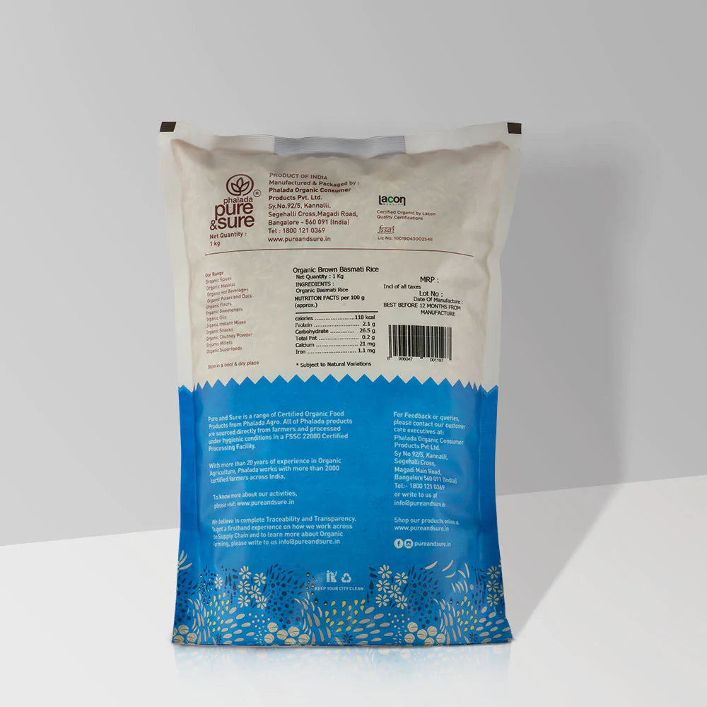 Rice | Brown Basmati Rice – Organic - Indian - Pure And Sure – 1000gm