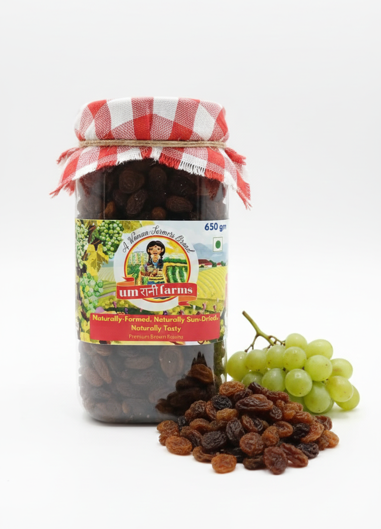 Raisins | Premium Brown Raisins- Naturally-Farmed, Naturally Sun Dried, Naturally Tasty - 100% Natural, No Chemical Treatment - Umrani Farms - 650gm