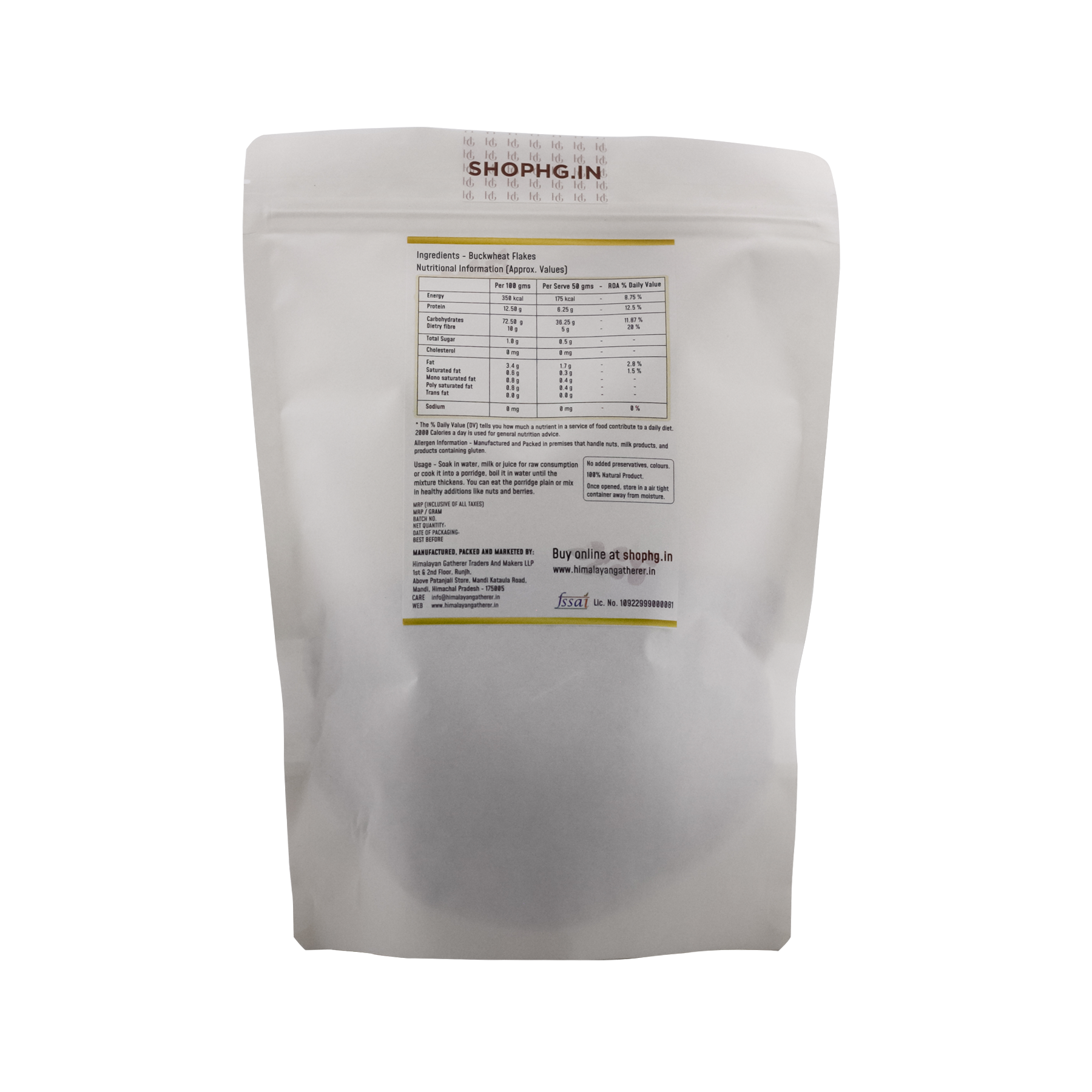 Buckwheat Flakes | Clean Boiled, Flattened To Flakes & Sun Dried - Natural - No Added Preservatives & No Added Colour - Himalayan Gatherer - 350gm