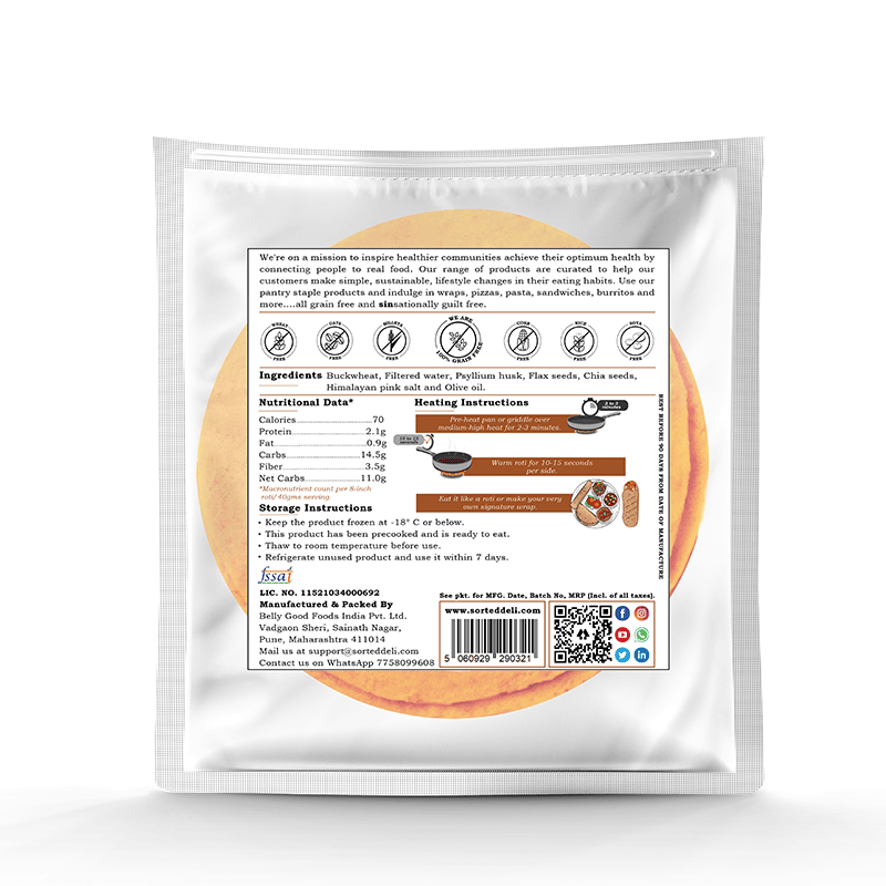Tortilla | Buckwheat Roti – Vegan, Gluten Free, No Maida, Diabetic Friendly & No Additives – Get Sorted - Pack Of 5