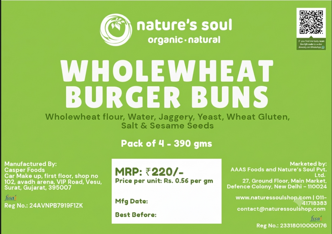 Burger Bun | Whole wheat Burger Buns - No Bread Improver, Emulsifiers, Stabiliser, No Preservatives & No Flavour Enhancer Or No Refined Sugar - Nature&