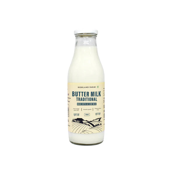 Butter Milk | (Chaas) - Made With A2 Cow Milk - Traditional - Free Range Cow Milk - Preservatives Free - Highland Farms - 500ml
