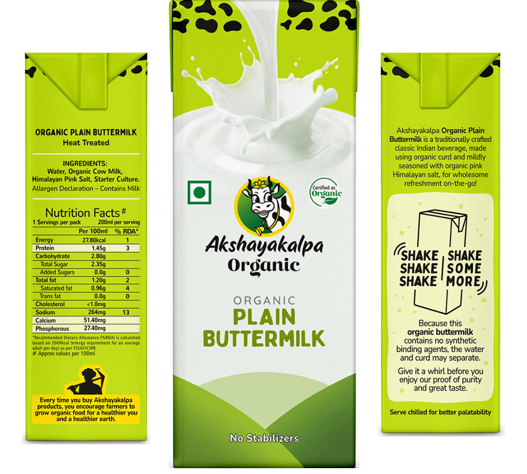 Buttermilk | Plain - Certified Organic - No Stabilizers & Antibiotic Free - Akshayakalpa - 200ml