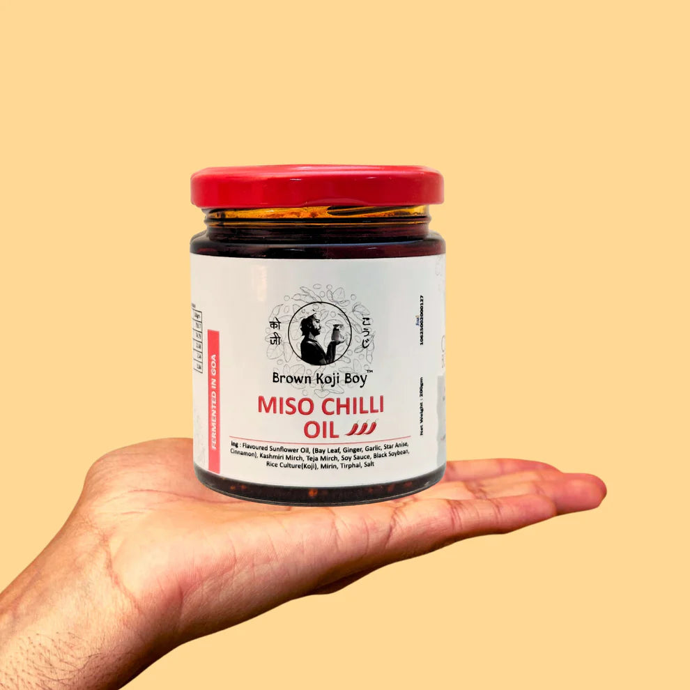 Chilli Oil | Miso Chilli Oil - Cashew Chilli Crunch - Nutty, Spicy, Crispy Heat - Brown Koji Boy - 200gm