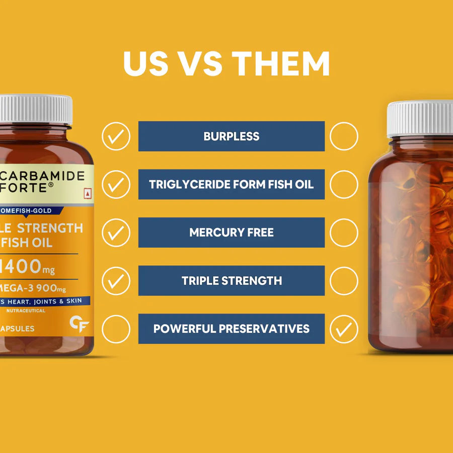 Fish Oil Capsule | Triple Strength Fish Oil - Omega 3900mg - Supports Heart, Joints & Skin – Mercury Free – Carbamide Forte – 1400mg – 90 Capsules