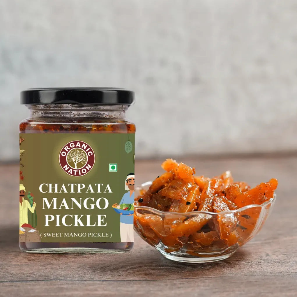 Pickle | Chatpata Mango Pickle (Sweet Mango Pickle) - No Added Preservatives & No Artificial Colours And Flavours - Organic Nation - 200gm