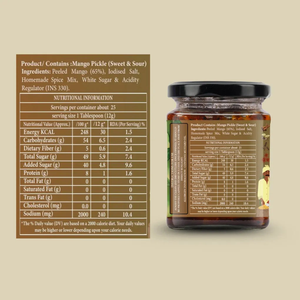 Pickle | Chatpata Mango Pickle (Sweet Mango Pickle) - No Added Preservatives & No Artificial Colours And Flavours - Organic Nation - 200gm
