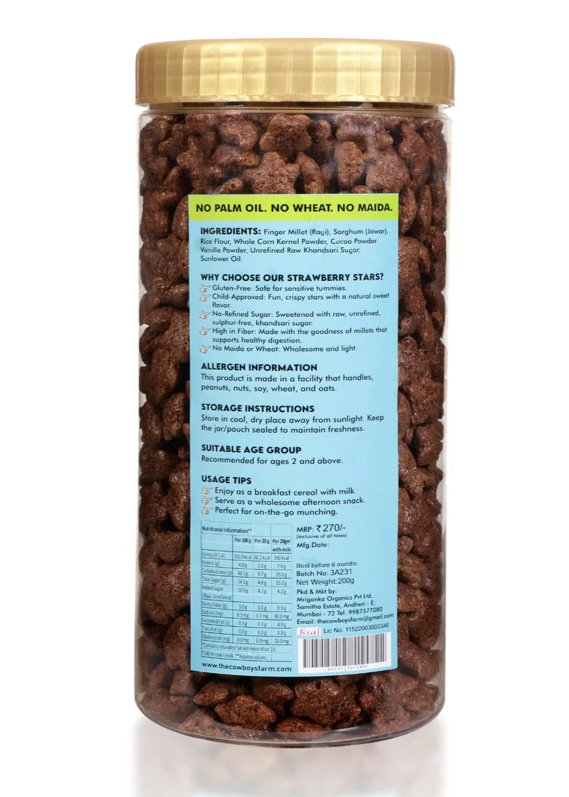 Chocolate Millet Stars - Gluten Free, No Palm Oil, No Wheat, No Maida, No Added Preservatives - The Cow Boys Farm – 200gm