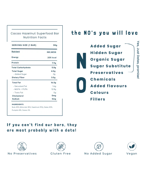 Bar | Cacao Hazelnut Dessert Bar(Sweetened With Dates) - For Athlete – Vegan, Gluten Free, No Added Sugar, Emulsifiers & No Added Stabilizers – Safe Bee – 40gm