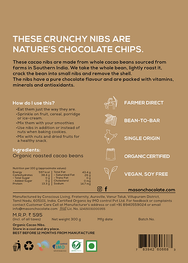 Cacao Nibs - Mason & Co - 300gm