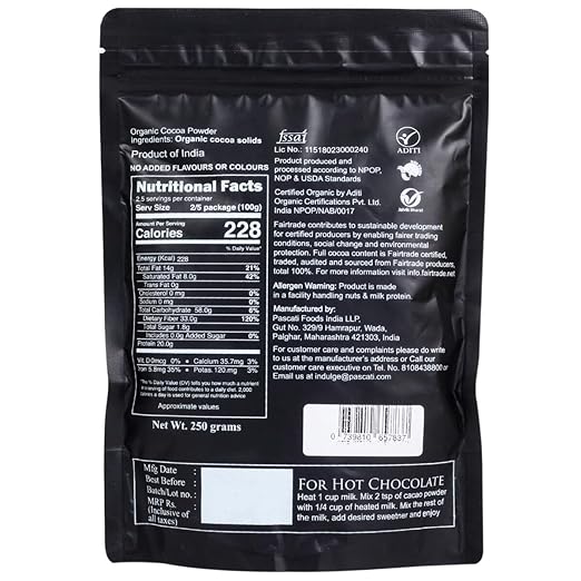 Cacao Powder | Unsweetened - USDA Organic - Vegan & No Added Preservatives - Pascati - 250gm