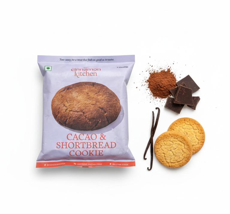 Cookies | Cacao & Shortbread Cookie - Vegan, Gluten Free, Refined Sugar Free & PCOS Friendly - The Cinnamon Kitchen - 75gm