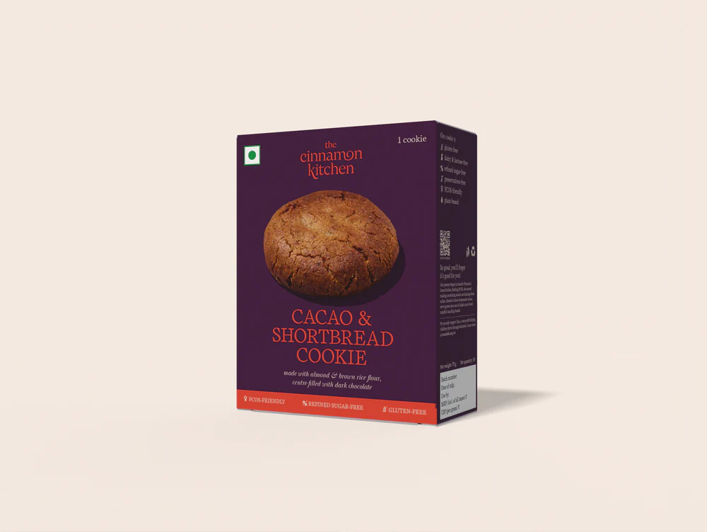Cookies | Cacao & Shortbread Cookie - Vegan, Gluten Free, Refined Sugar Free & PCOS Friendly - The Cinnamon Kitchen - 75gm