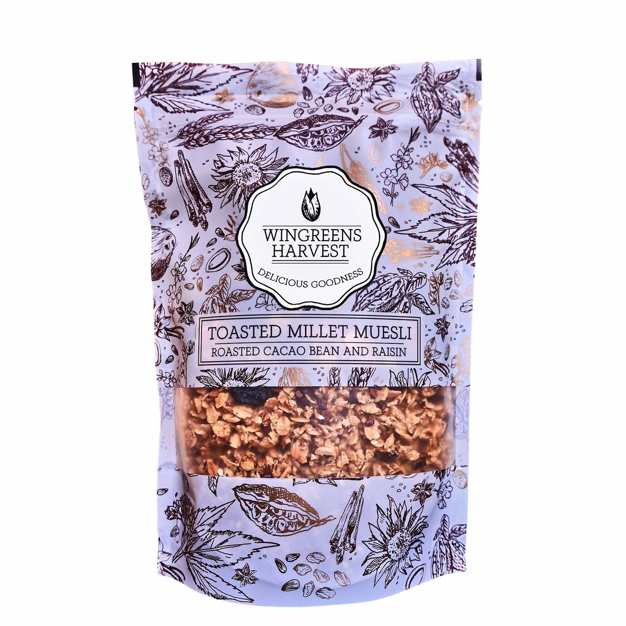 Toasted Millet Muesli - Roasted Cacao Bean & Raisin - Wingreens Harvest - 250gm
