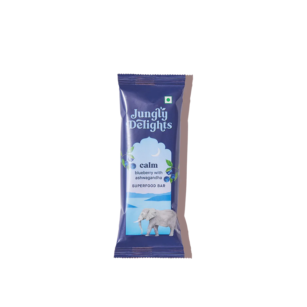Calm Blueberry With Ashwagandha (Super Food Bar) - Indian - Gluten Free, No Refined Sugar & Support Immunity - Jungly Delights - 38gm