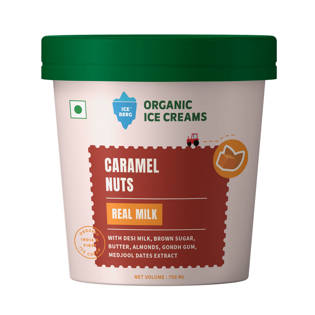 Ice Cream | Caramel Nuts Ice Cream - Made From A2 Milk, Gondh Gum, Organic Butter, Caramel Nuts - Churned with authentic & Real Ingredients -No Artificial Stabilisers Added- Iceberg Organic Ice Cream - 125ml