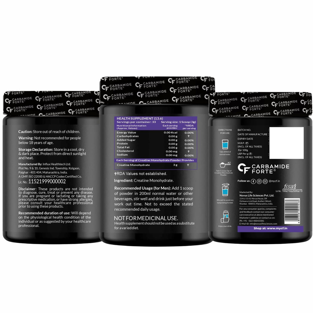Creatine | Micronized Creatine Monohydrate (Unflavoured) - Supports Lean Muscles, Strength & Energy - Carbamide Forte - 33 Servings - 100gm