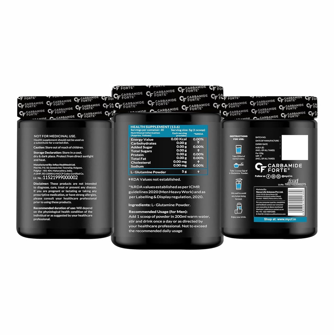 L Glutamine Powder | Unflavoured - Post Workout Muscle Recovery Supplements For Men - Carbamide Forte - 150gm