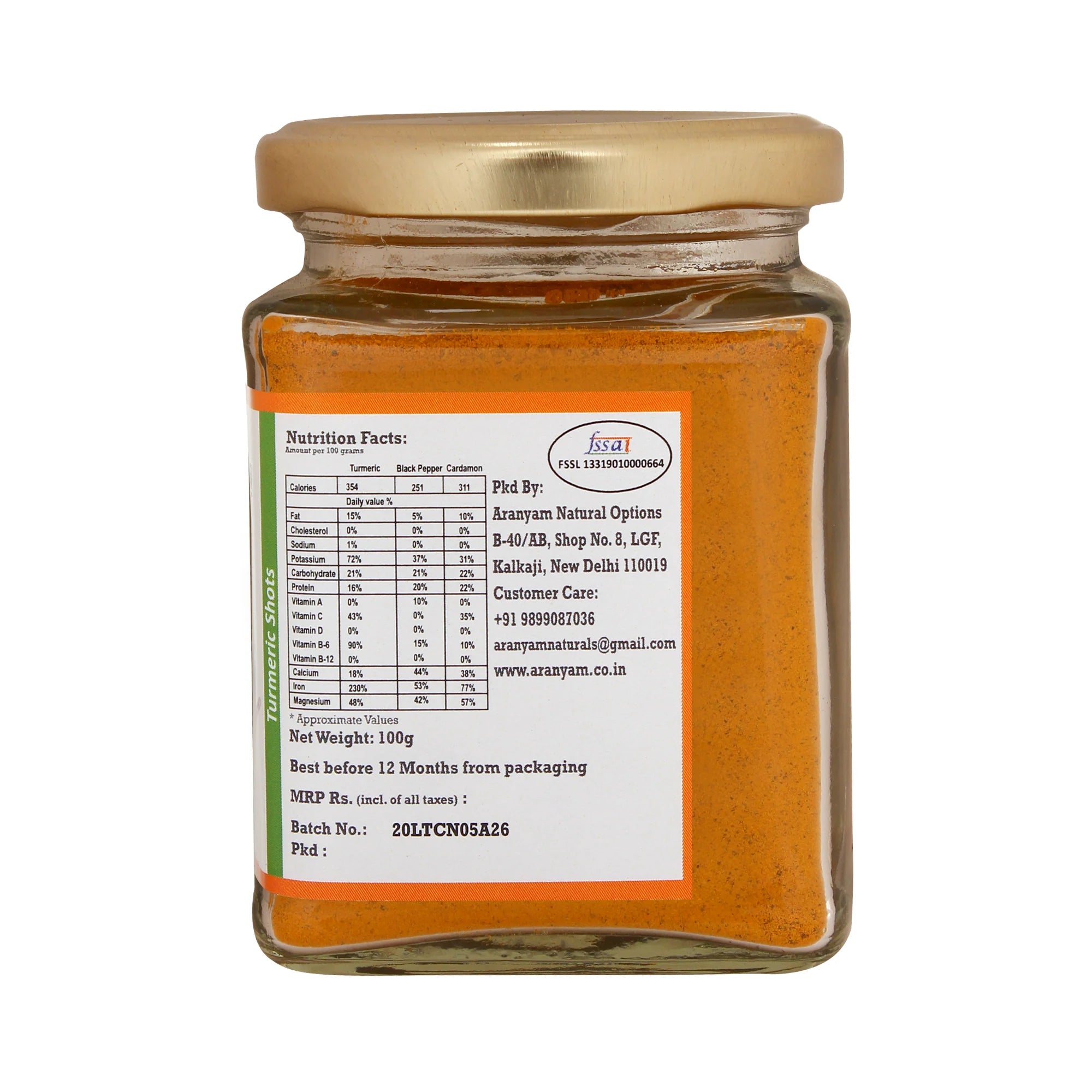 Lakadong Turmeric | Lakadong Turmeric Mix With Black Pepper & Cardamon - Immunity Booster – No Artificial Colors, Additives & No Added Preservatives - Aranyam - 100gm